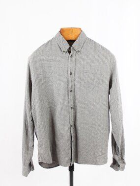 BILLY REID Kirby Standard Grey Check Cotton Flannel Button Down Shirt, Size M